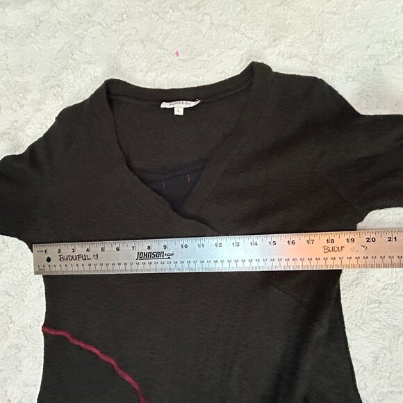 Artsy LanVie Womens Tunic Sweater Large Black Textured Asymmetric Lagenlook - Picture 7 of 9